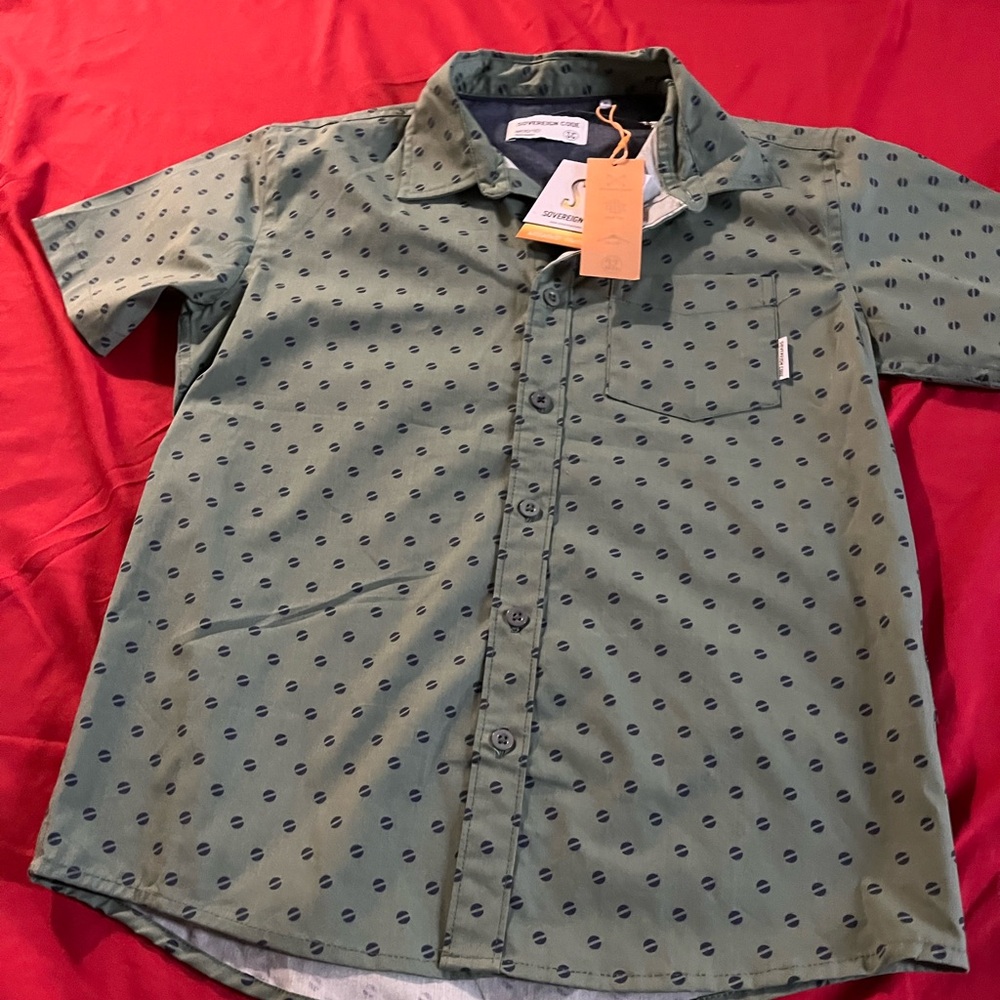 Sovereign Code Kids Green Button Down Shirt Size 8-10